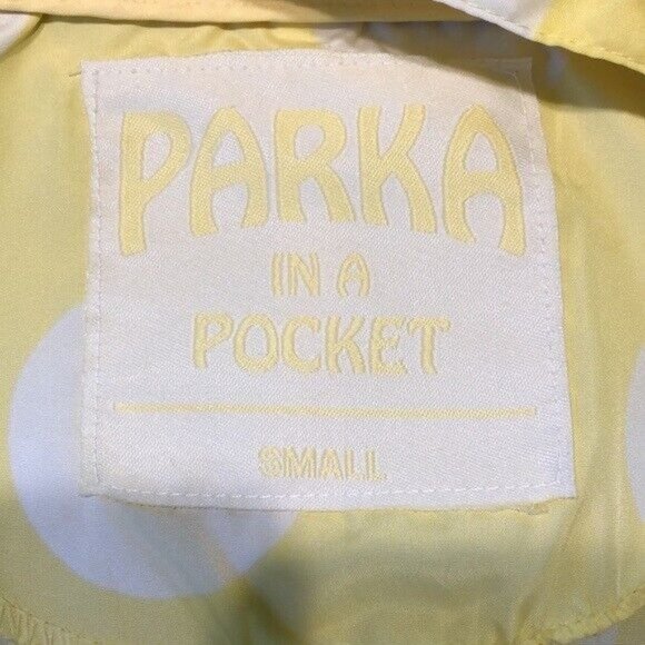 Parka in a Pocket Jacket Yellow with White Polka Dot Medium Lightweight Small - Picture 4 of 7